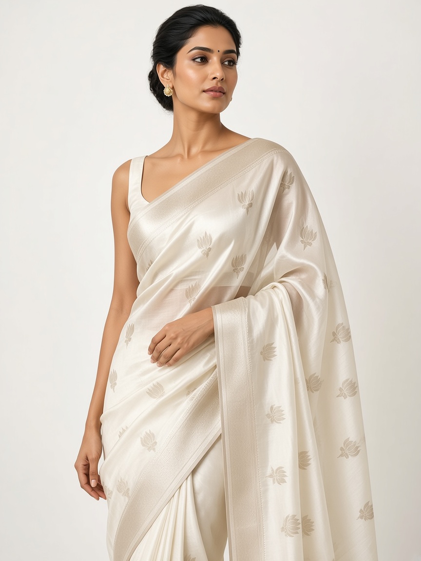 Ivory Chanderi saree